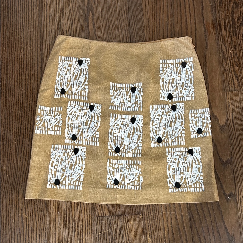 Per Se Gold tan  Mini Skirt with White Beaded Squares Vtg Sz 6